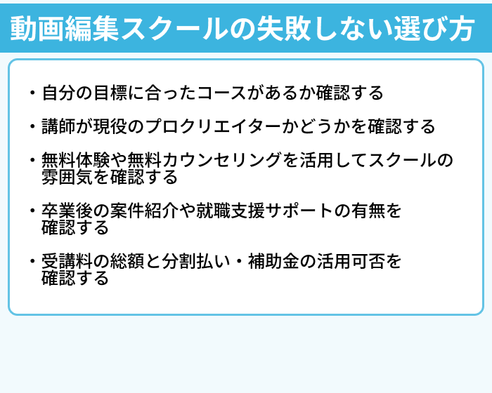 動画編集スクールの失敗しない選び方のイラスト