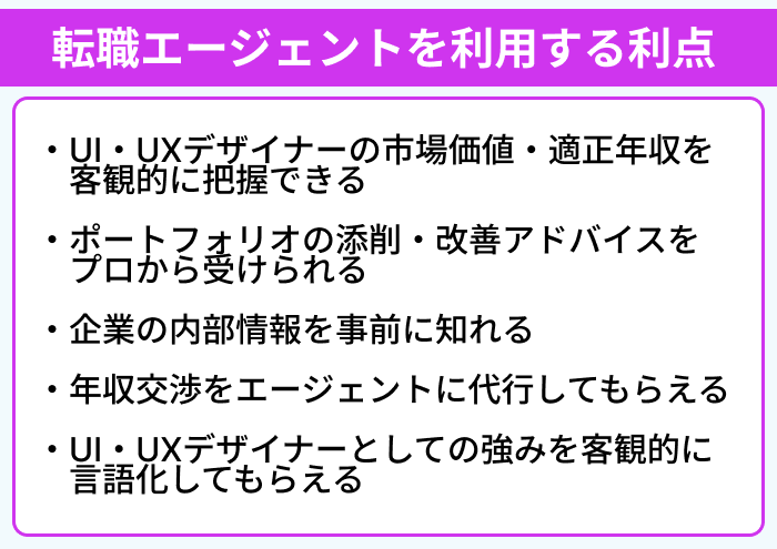 UI・UXデザイナーが転職エージェントを利用する利点のイラスト